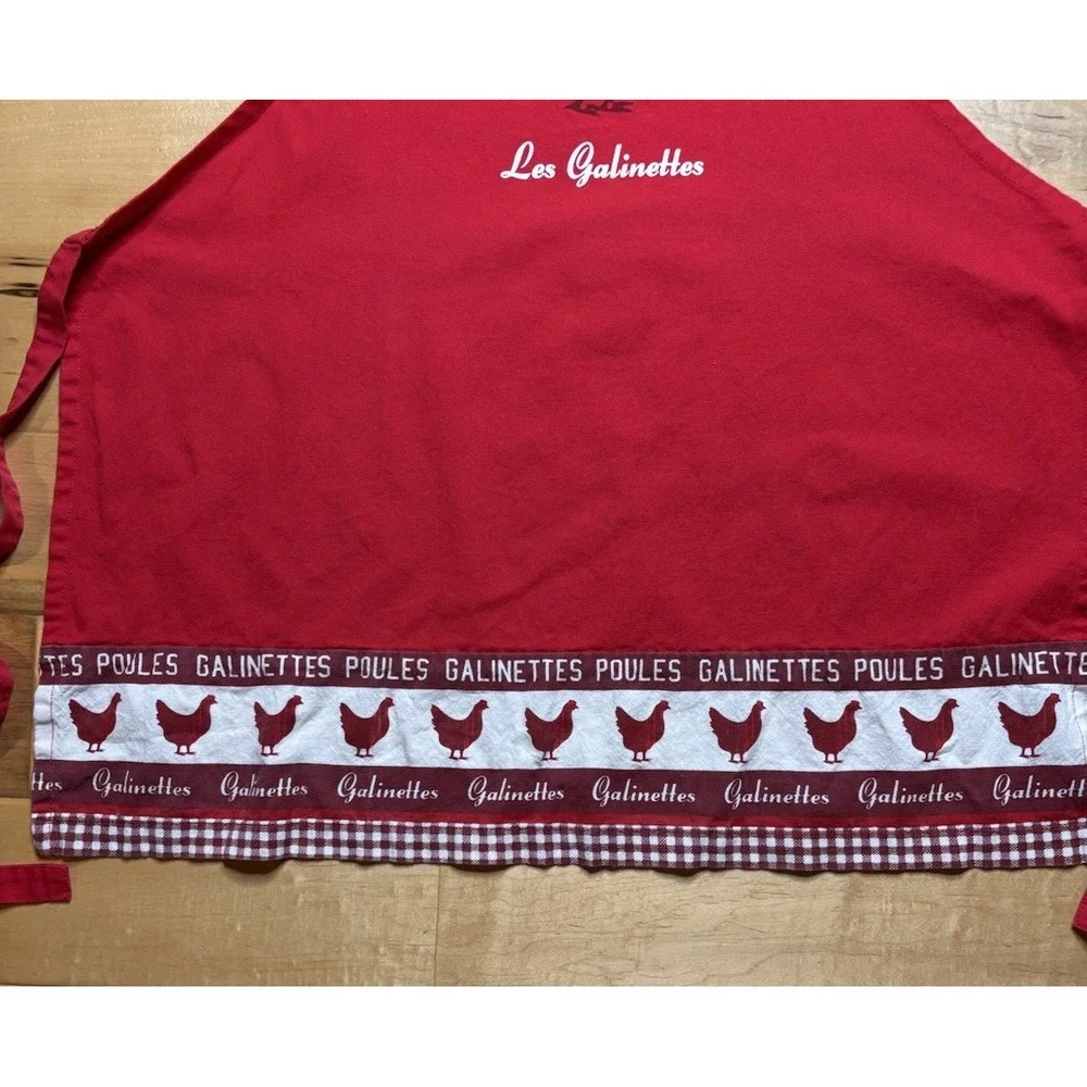 Red Chicken Apron Les Galinettes Cotton Country French Cottage Core